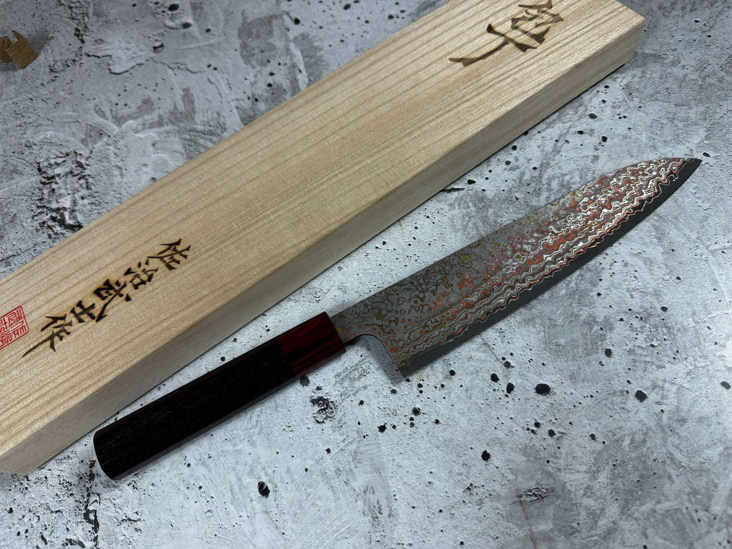 Takeshi Saji VG10-W Nashiji Rainbow Damascus Gyuto 210mm