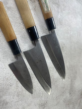 Load image into Gallery viewer, Vintage Japanese Deba Knife Set 3x Carbon Steel Made in Japan 🇯🇵 1904
