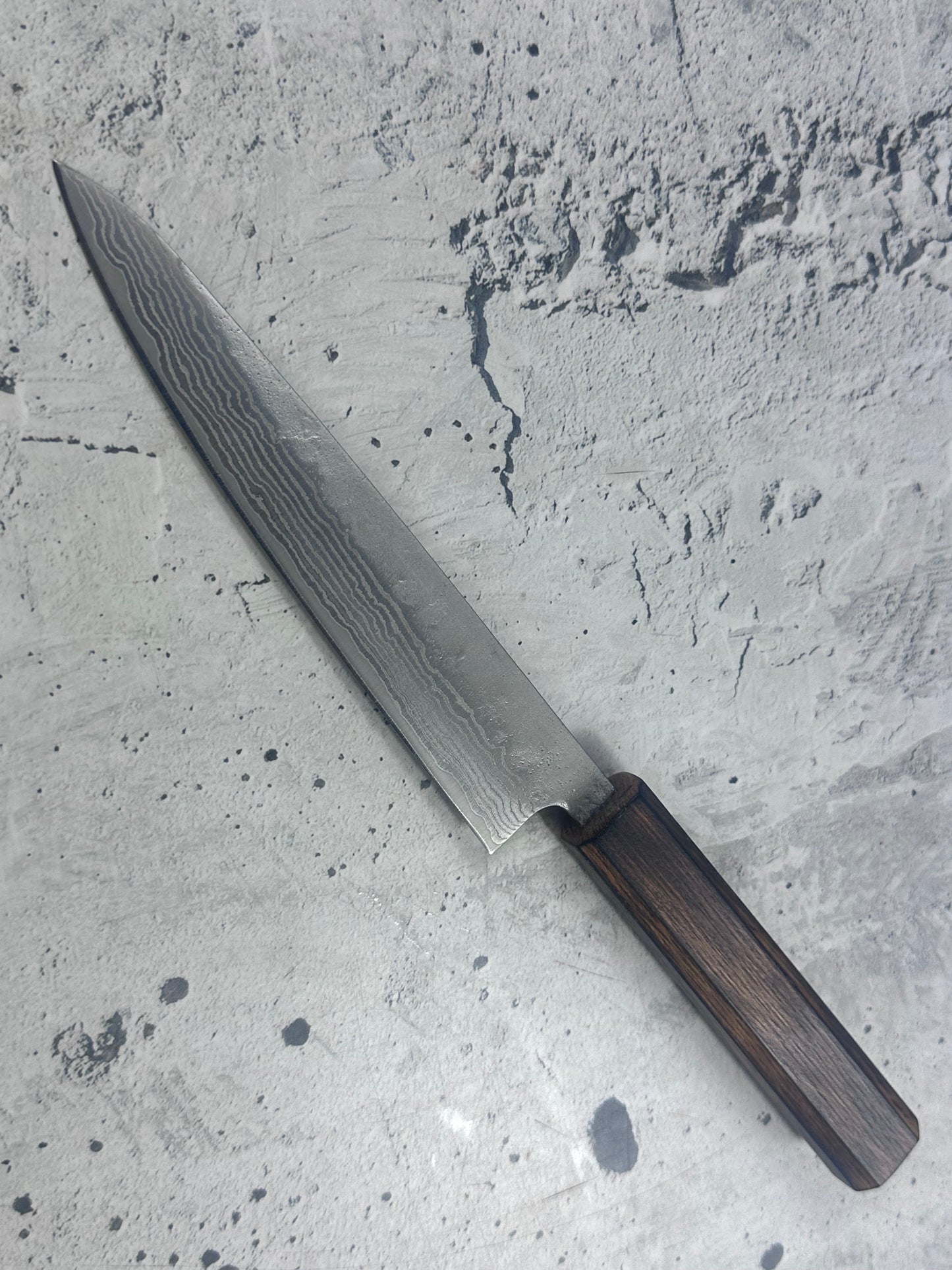 Tsunehisa 440c Damascus Nashiji Petty 150mm Oak Handle Made in Japan