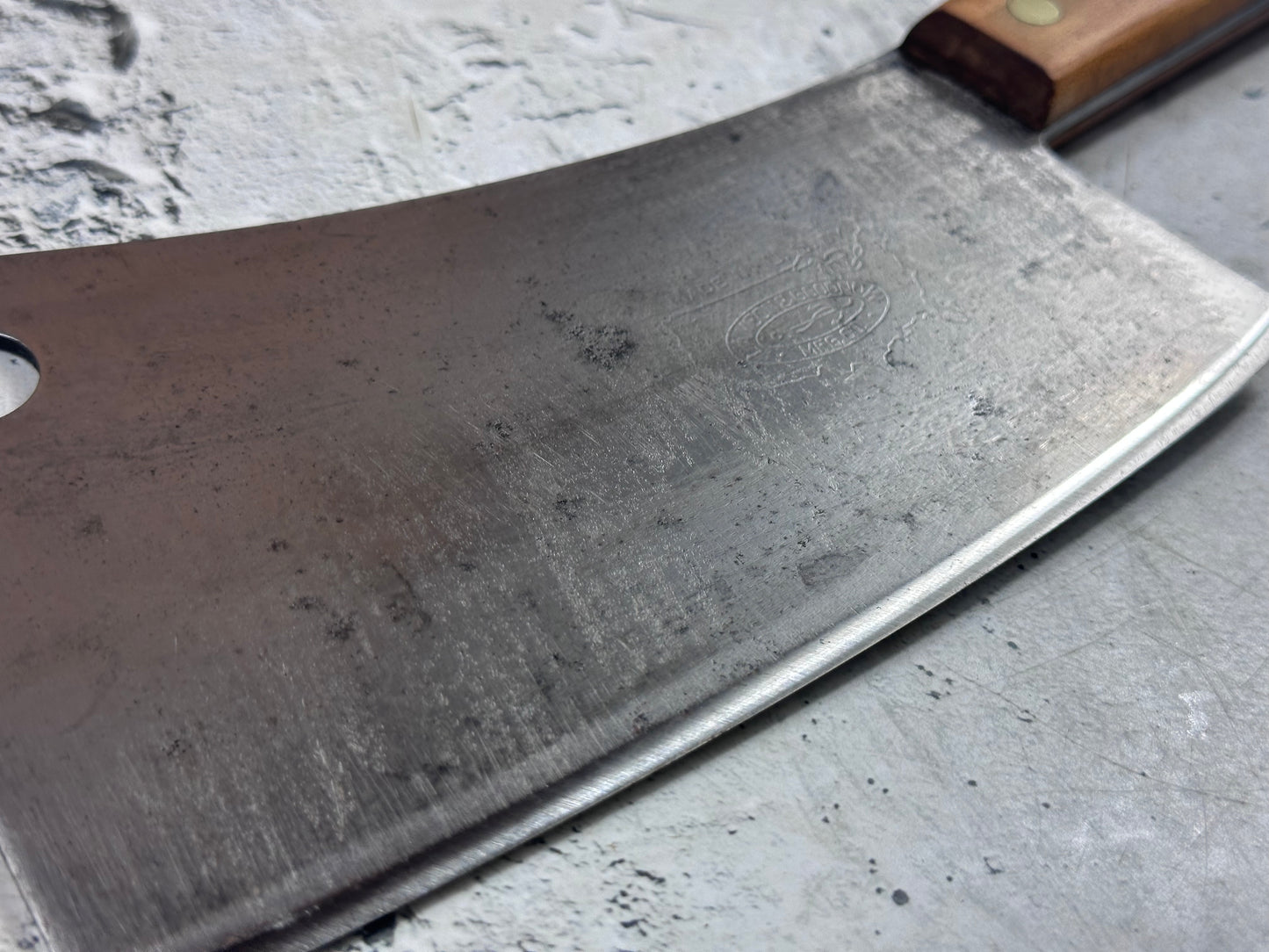 Vintage Lamson & Goodnow Butcher Cleaver Knife 180mm Carbon Steel Made in USA 2117
