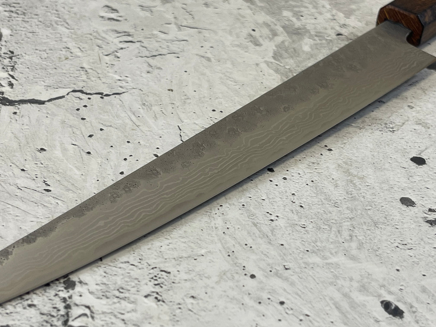 Tsunehisa 440c Damascus Nashiji  Sujihiki 240mm Oak Wood Handle - Made in Japan 🇯🇵