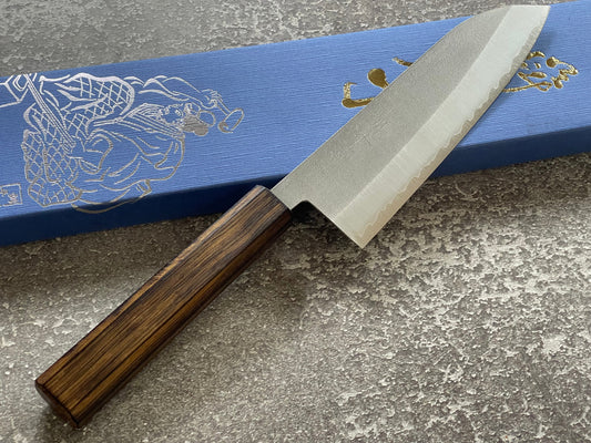 Masutani Kokuryu Nashiji Santoku 170mm  VG1 Steel Oak Handle