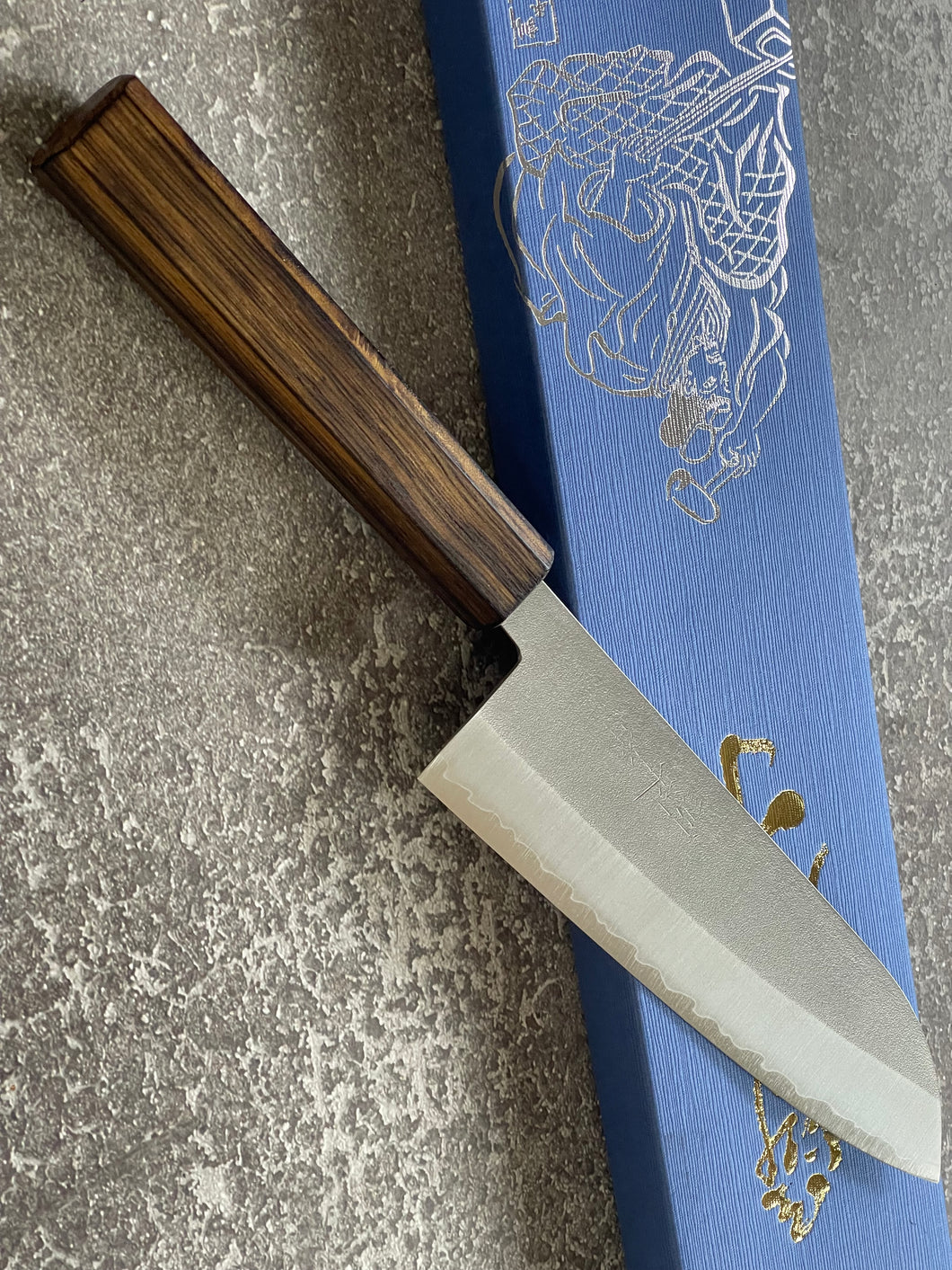 Masutani Kokuryu Nashiji Santoku 170mm  VG1 Steel Oak Handle
