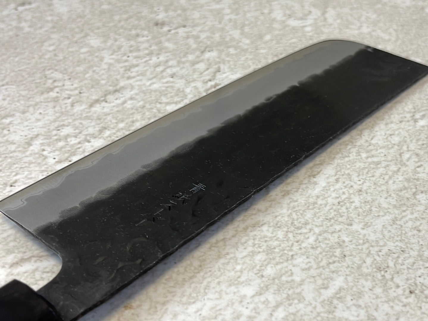 Yoshimune Nakiri Black Stainless 165mm Aogami Super Hammered Finish Double-Bevel Walnut Octagonal Handle