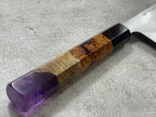 Load image into Gallery viewer, Keskin Migaki Kiritsuke 230mm Amboyna Burl Mix &amp; Purple Resin Rosewood Ferrule