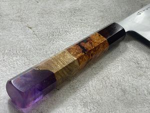 Keskin Migaki Kiritsuke 230mm Amboyna Burl Mix & Purple Resin Rosewood Ferrule