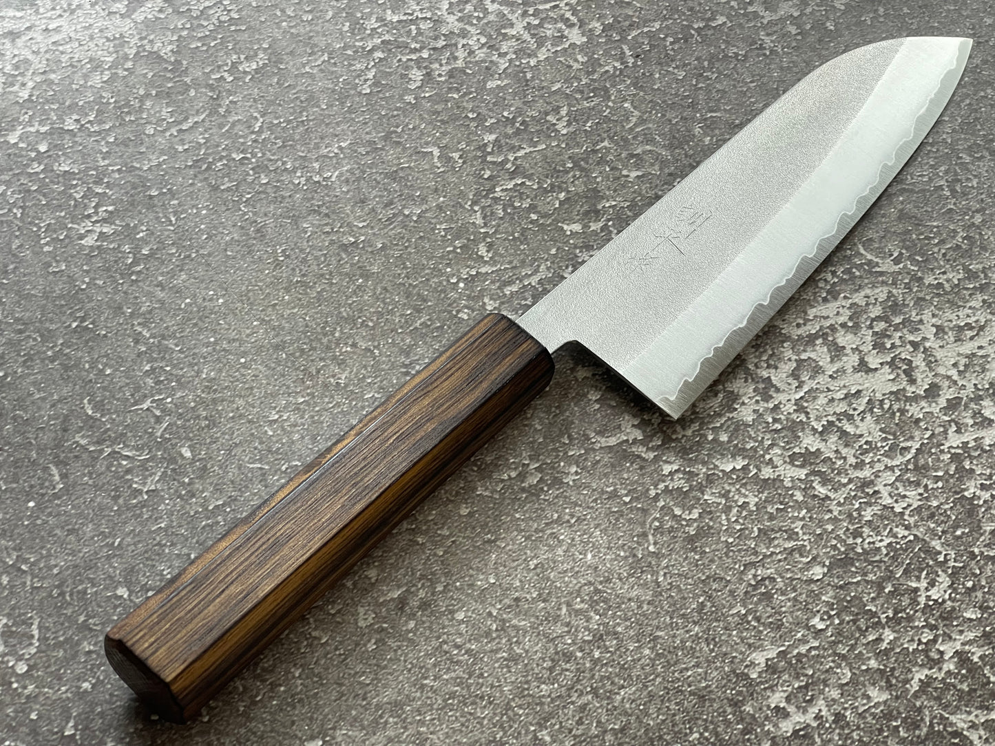 Masutani Kokuryu Nashiji Santoku 170mm  VG1 Steel Oak Handle