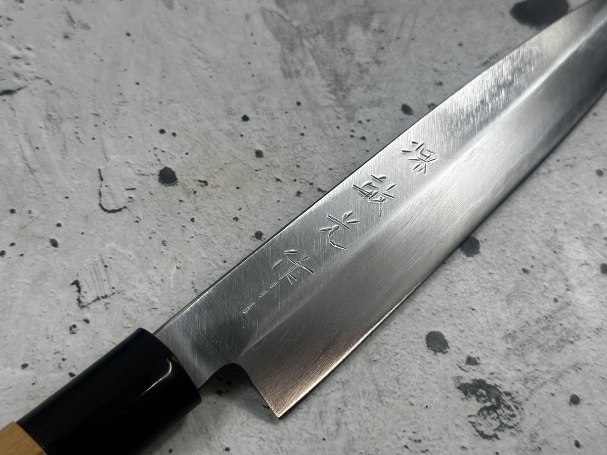 Vintage Sakai  Toshimitsu Saku Yanagiba Knife 200mm (bended) Carbon Steel 2347