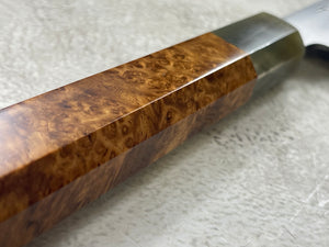 Keskin Migaki Kiritsuke 230mm Amboyna Burl & Blonde Buffalo Horn with sheath