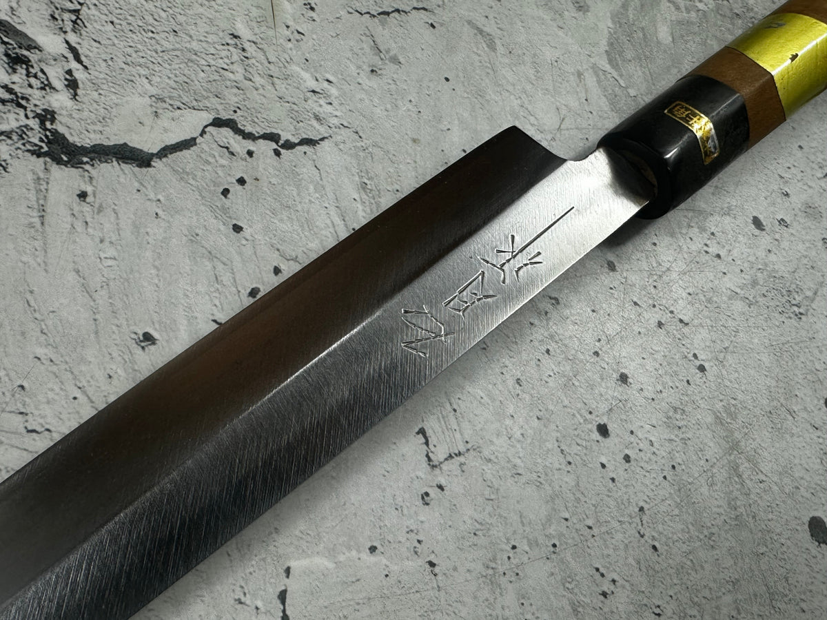 Vintage Kumpei Yanagiba Knife 210mm Carbon Steel Wood Handle Buffalo Horn 2228