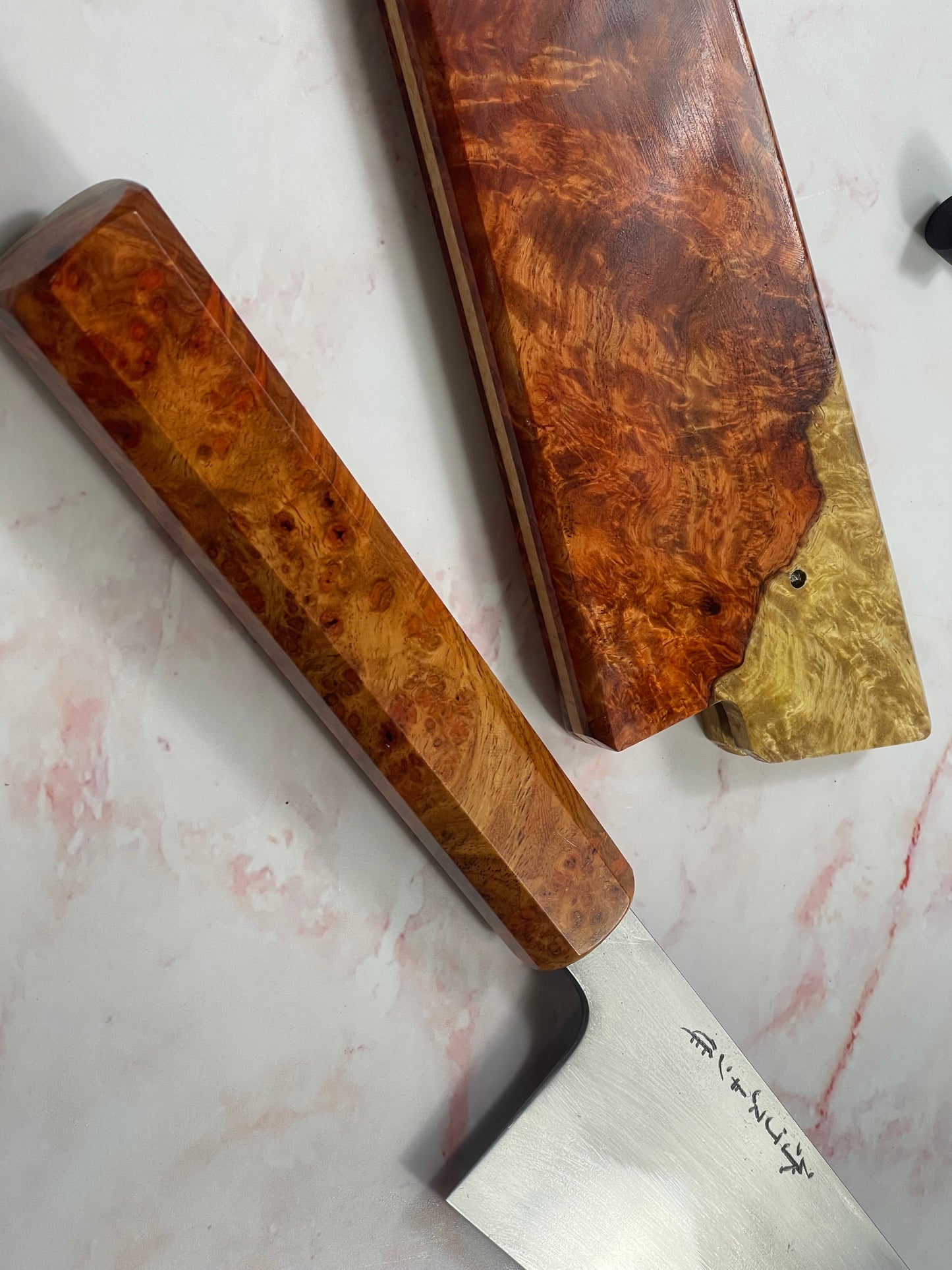 Keskin Honyaki Gyuto 240mm , Full Amboyna Burl with Amboyna Saya
