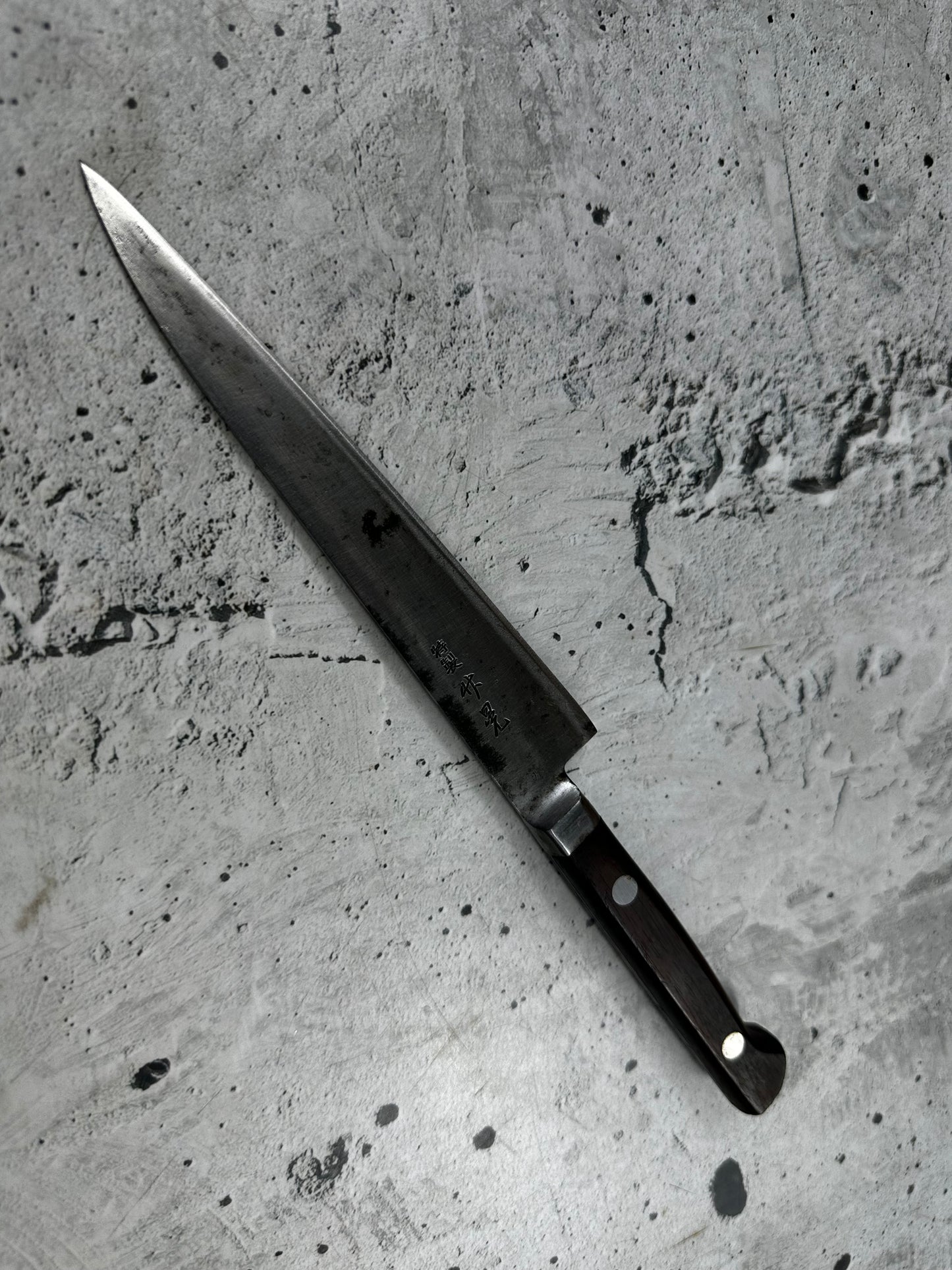 Vintage Masaaki Masateru Petty Knife 150mm Carbon Steel Western Wood Handle 2251