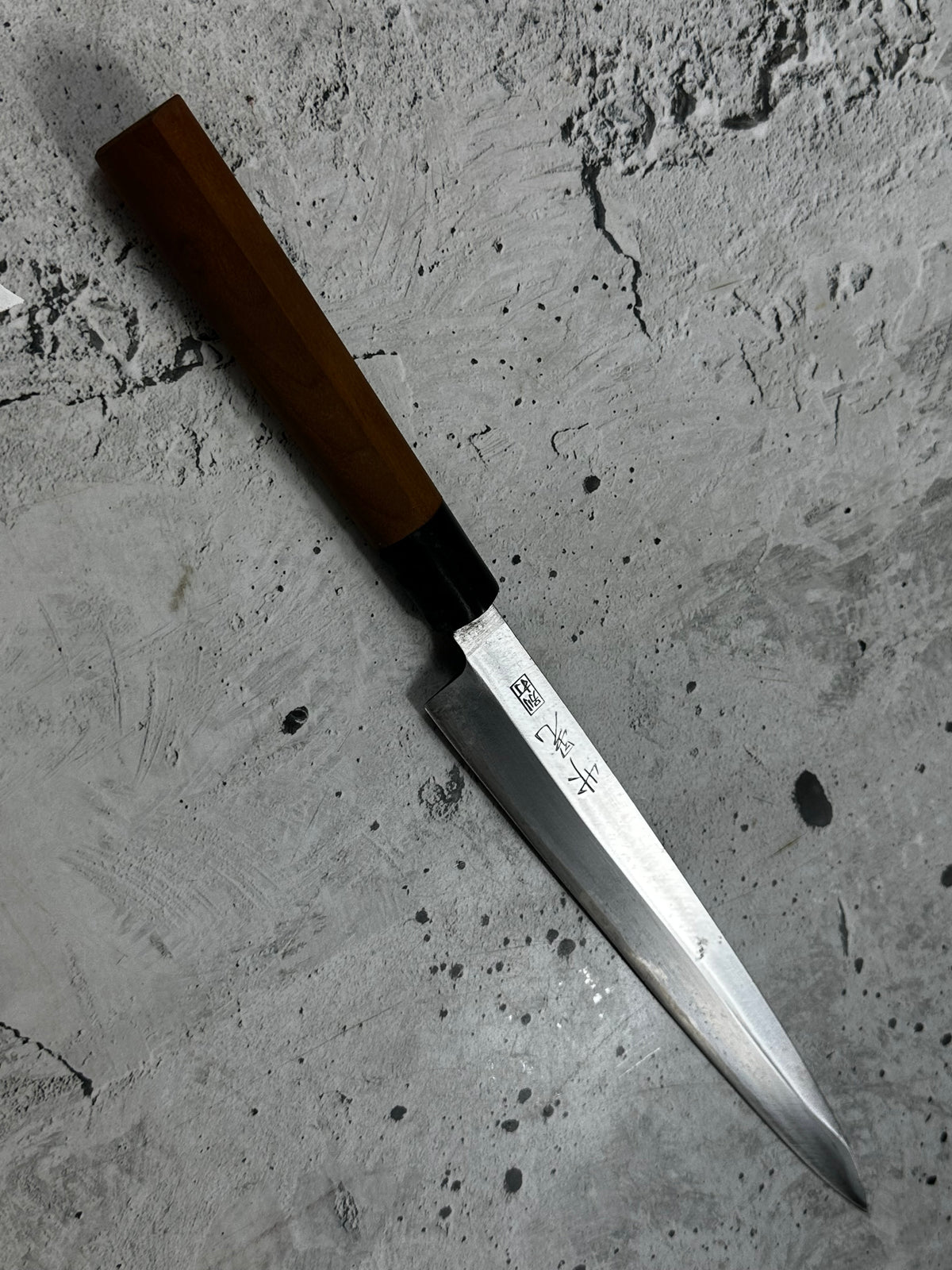 Vintage Masaaki / Masateru Sashimi Set Carbon Steel Magnolia Wood Handle  Knife Case 2253