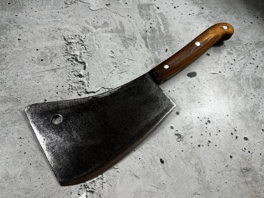Vintage Heavy Duty Butchers Cleaver Knife 200mm Carbon Steel Timber Handle 2266