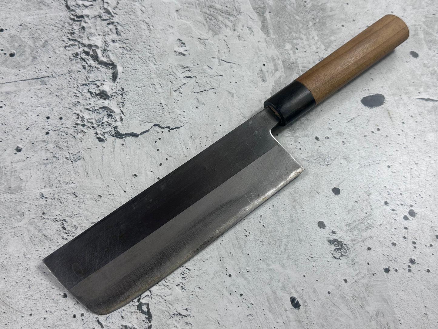 Vintage Kumpei Nakiri Knife 180mm Carbon Steel Wood Handle Buffalo Horn 2229