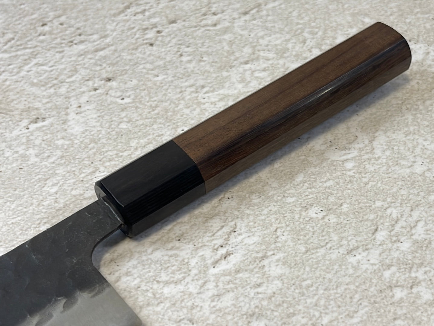 Yoshimune Gyuto Black Stainless 240 mm (9.4 in) Aogami Super Hammered Finish Double-Bevel Walnut Octagonal Handle