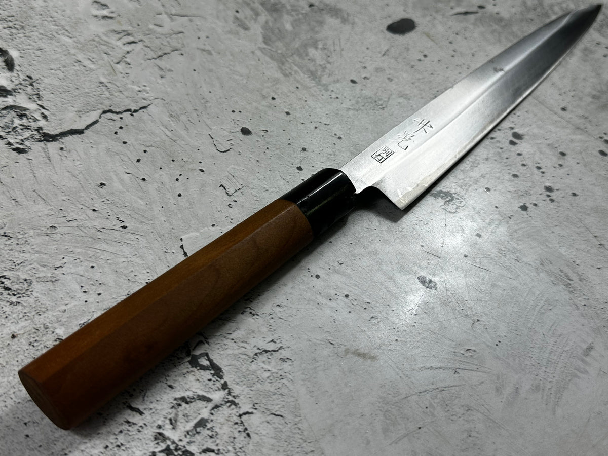 Vintage Masaaki / Masateru Sashimi Set Carbon Steel Magnolia Wood Handle  Knife Case 2253