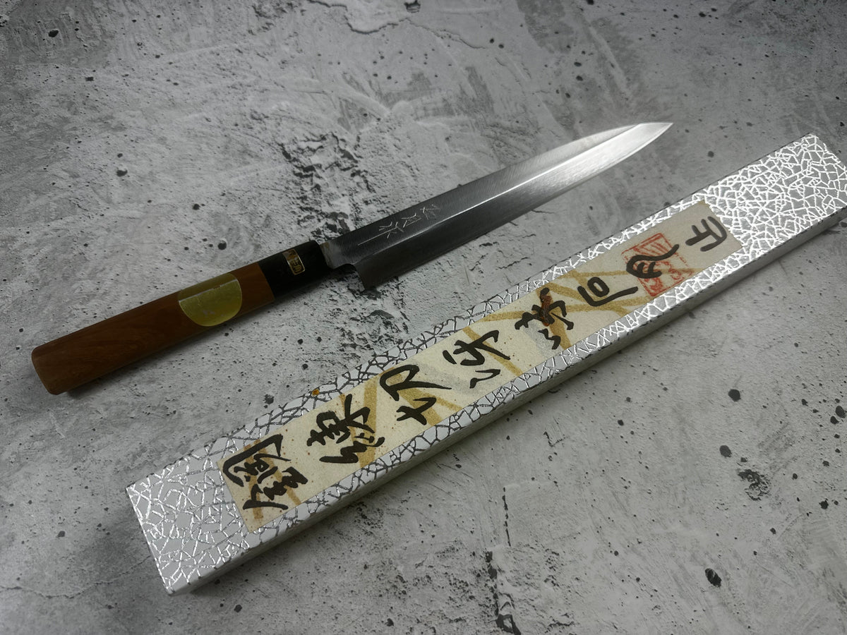 Vintage Kumpei Yanagiba Knife 210mm Carbon Steel Wood Handle Buffalo Horn 2228