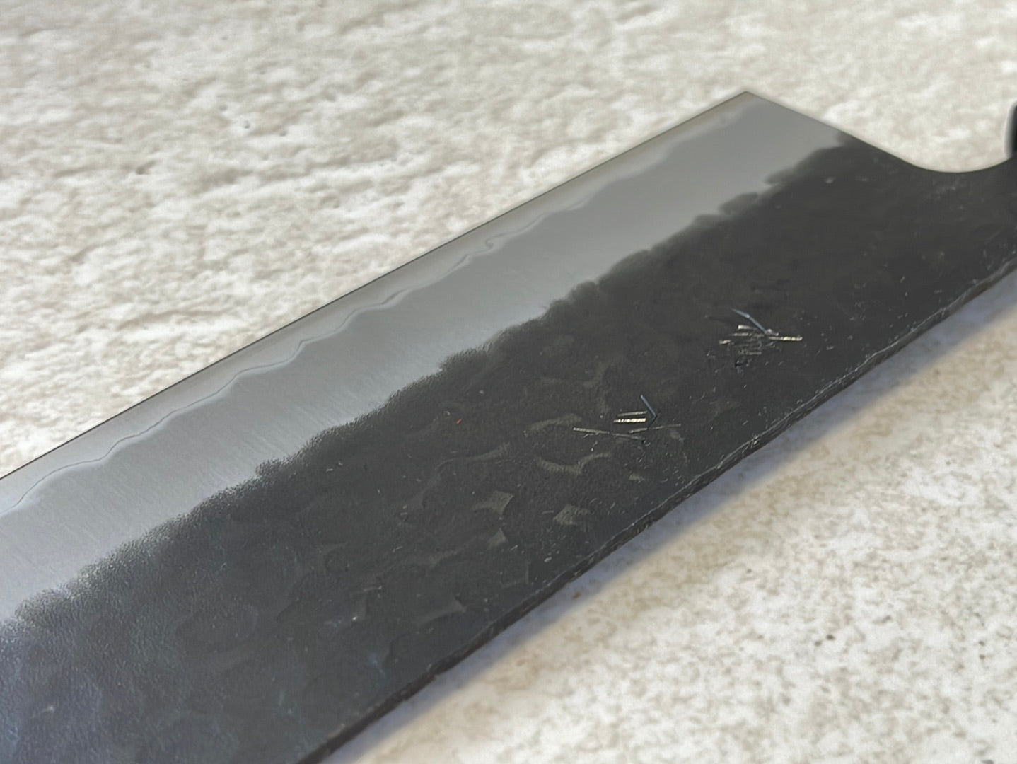 Yoshimune Nakiri Black Stainless 165mm Aogami Super Hammered Finish Double-Bevel Walnut Octagonal Handle