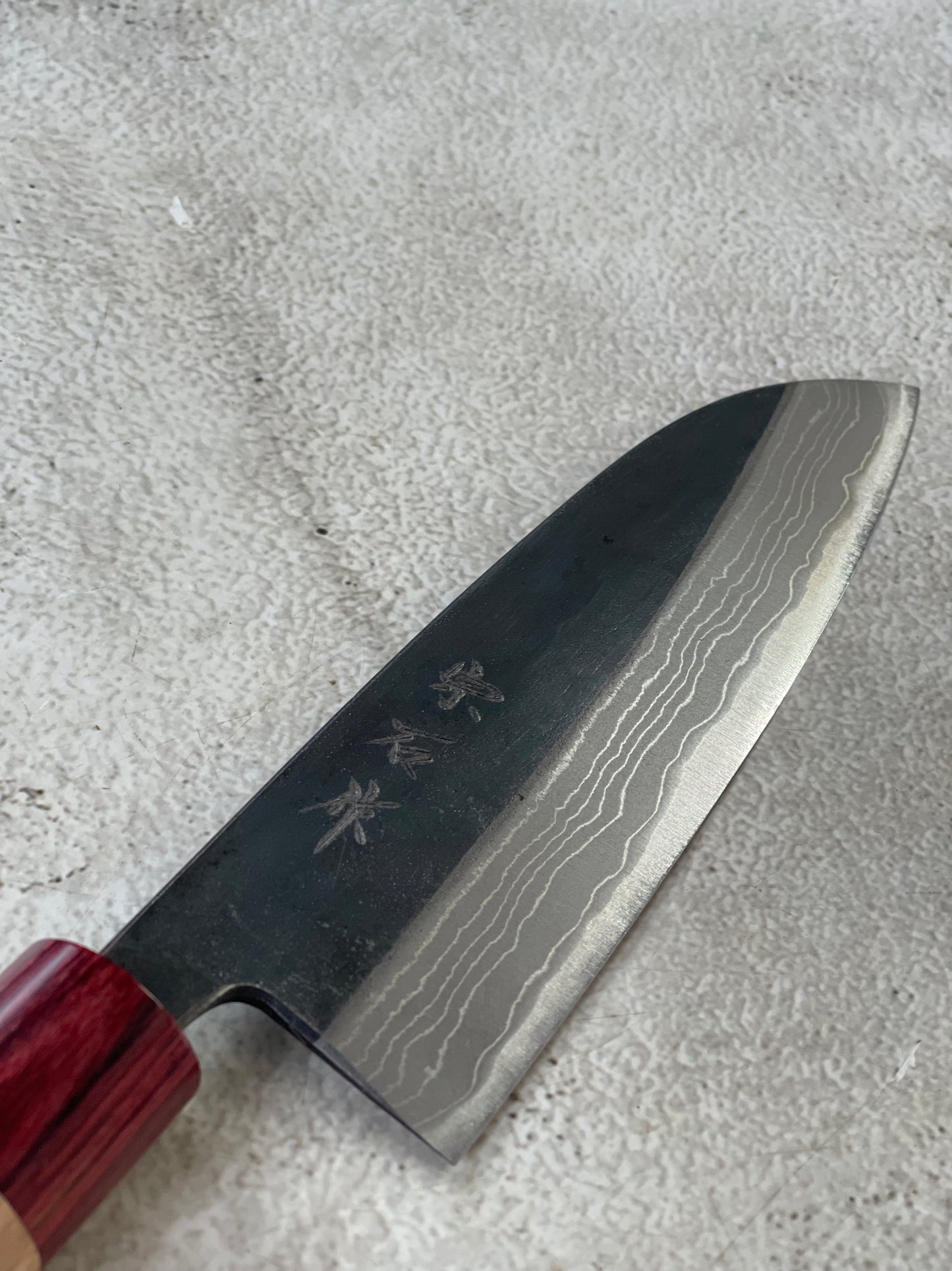 Muneishi Aogami Damascus Santoku 180 mm  Kurochi Finish Made in Japan 🇯🇵