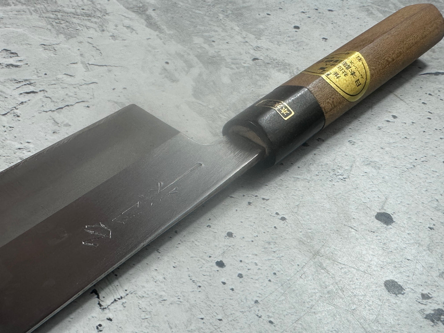 Vintage Kumpei Nakiri Knife 180mm Carbon Steel Wood Handle Buffalo Horn 2229