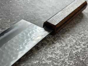 Masutani Kokuryu Tsutime Santoku 170mm  VG1 Steel Oak Handle