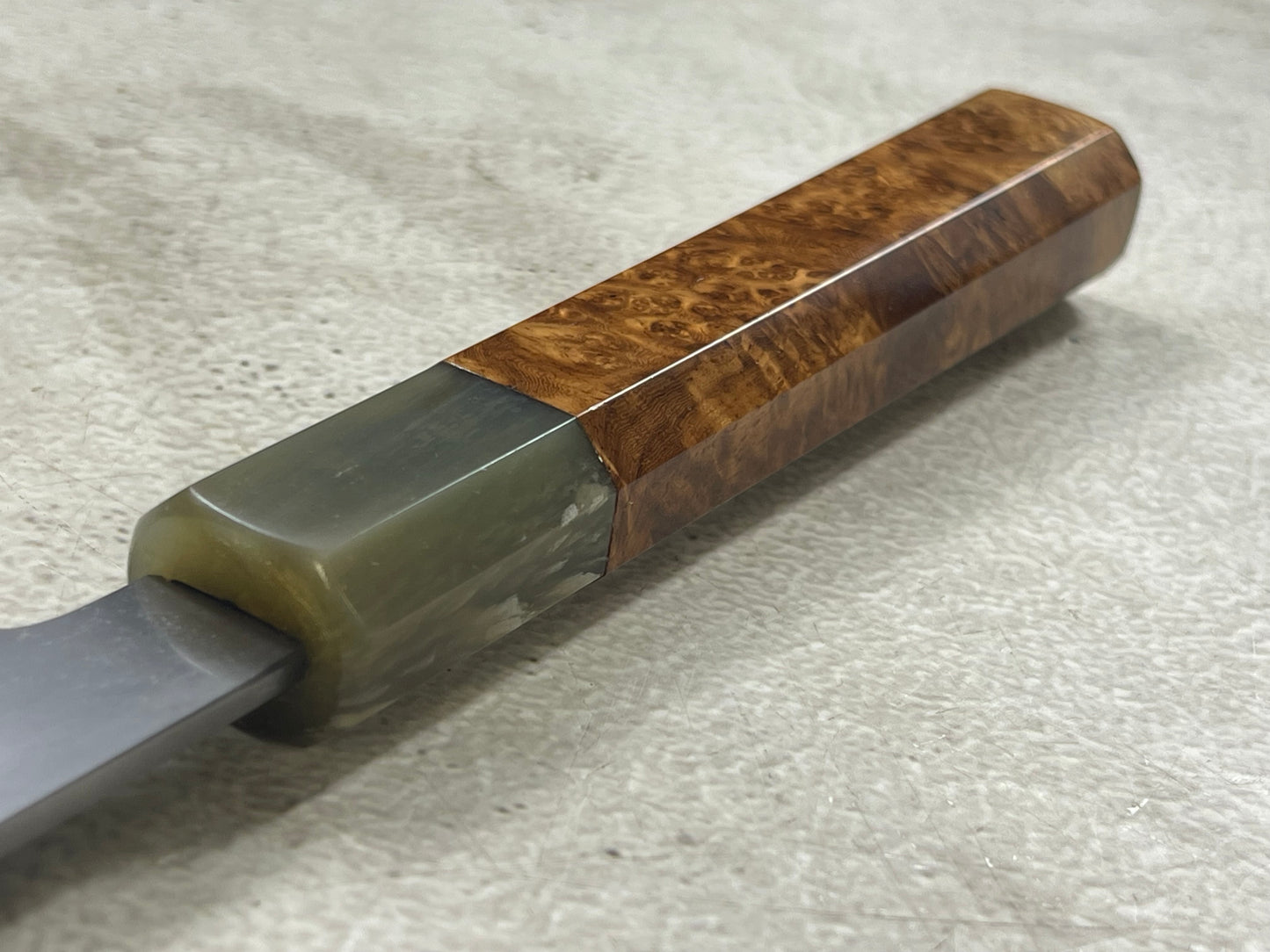 Keskin Migaki Kiritsuke 230mm Amboyna Burl & Blonde Buffalo Horn with sheath