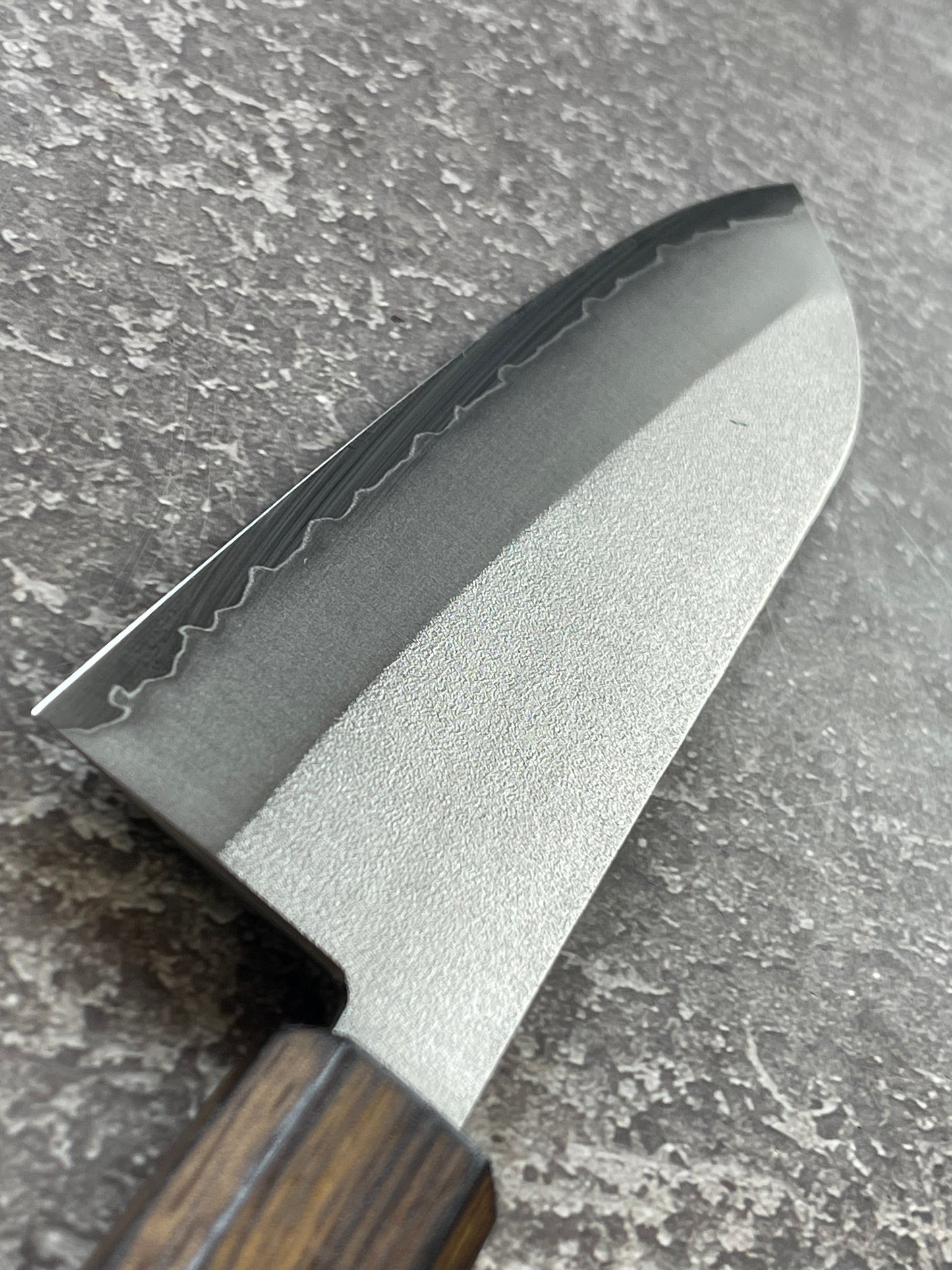 Masutani Kokuryu Nashiji Santoku 170mm  VG1 Steel Oak Handle