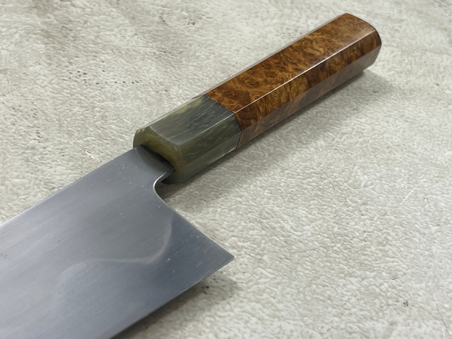Keskin Migaki Kiritsuke 230mm Amboyna Burl & Blonde Buffalo Horn with sheath