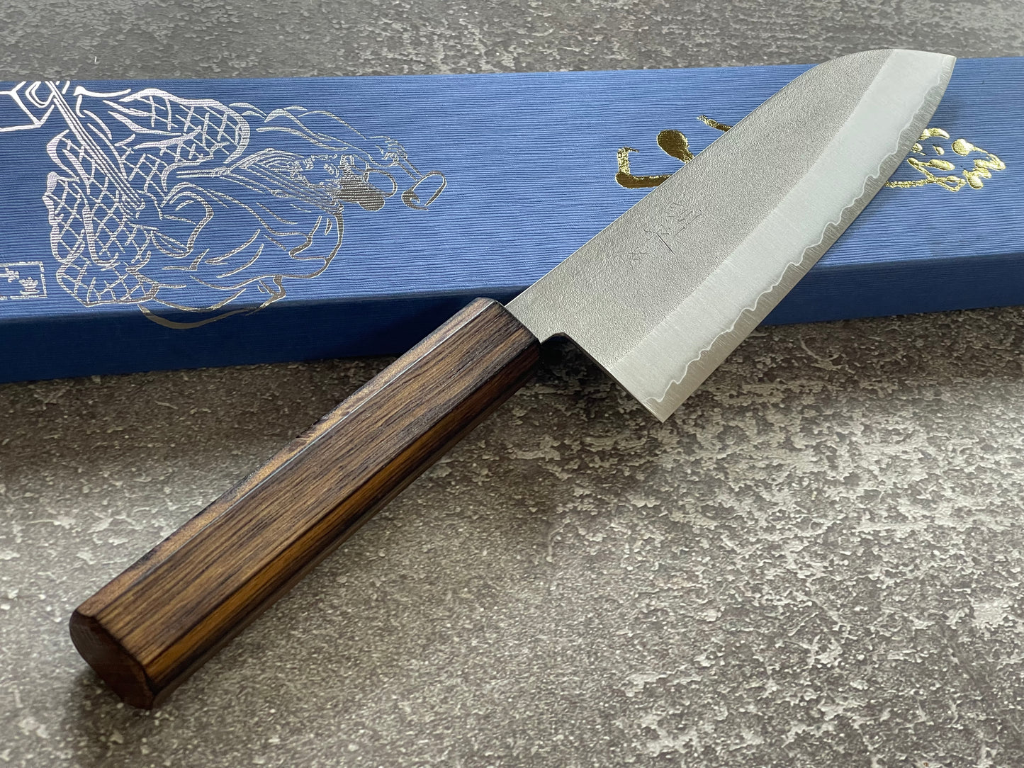 Masutani Kokuryu Nashiji Santoku 170mm  VG1 Steel Oak Handle