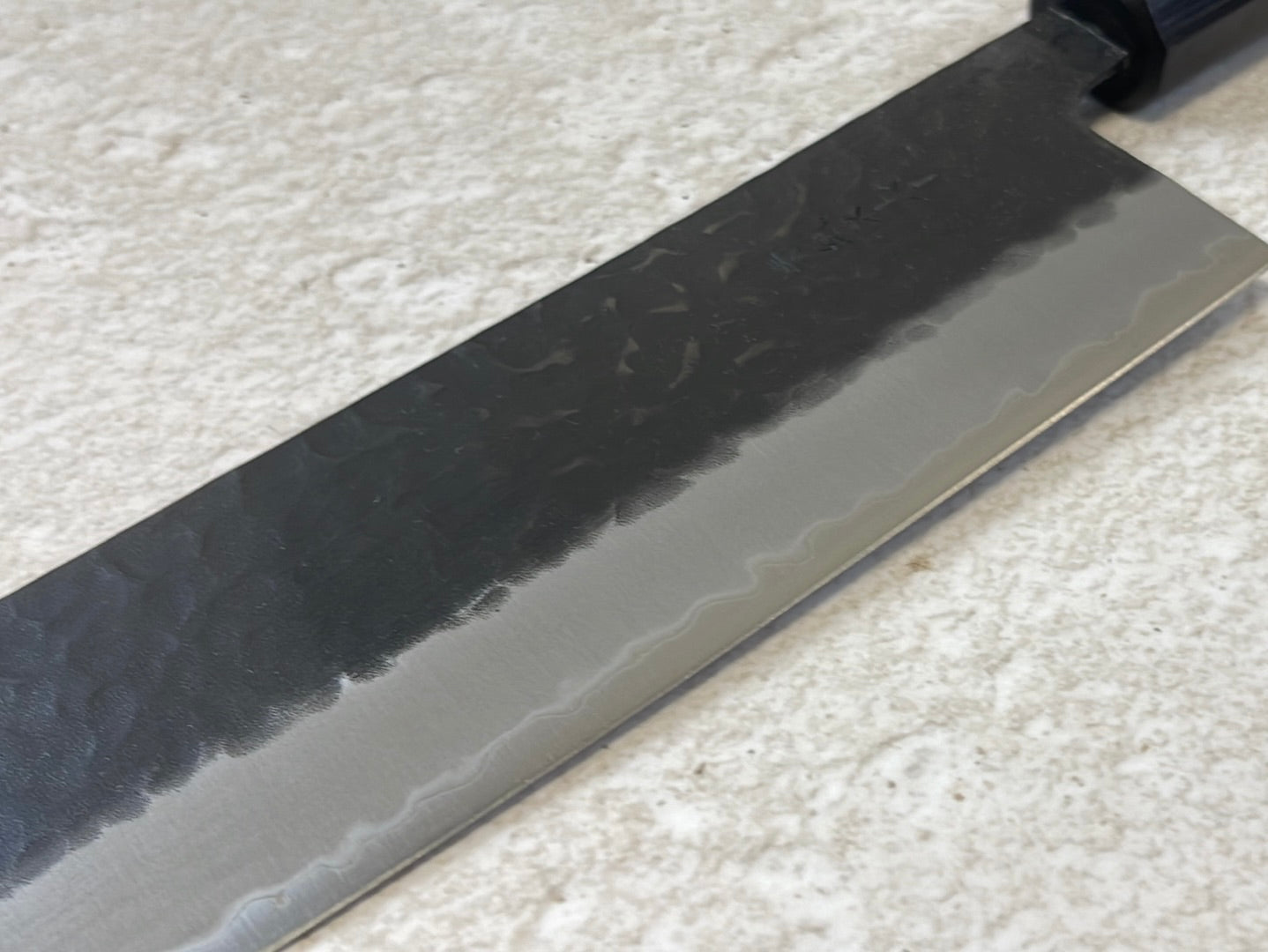 Yoshimune Nakiri Black Stainless 165mm Aogami Super Hammered Finish Double-Bevel Walnut Octagonal Handle