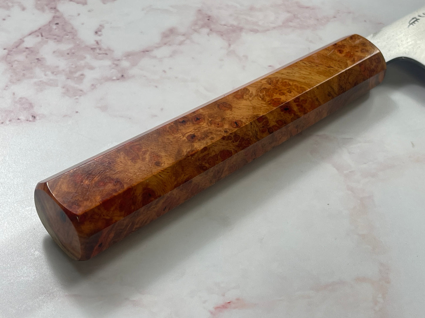 Keskin Honyaki Gyuto 240mm , Full Amboyna Burl with Amboyna Saya