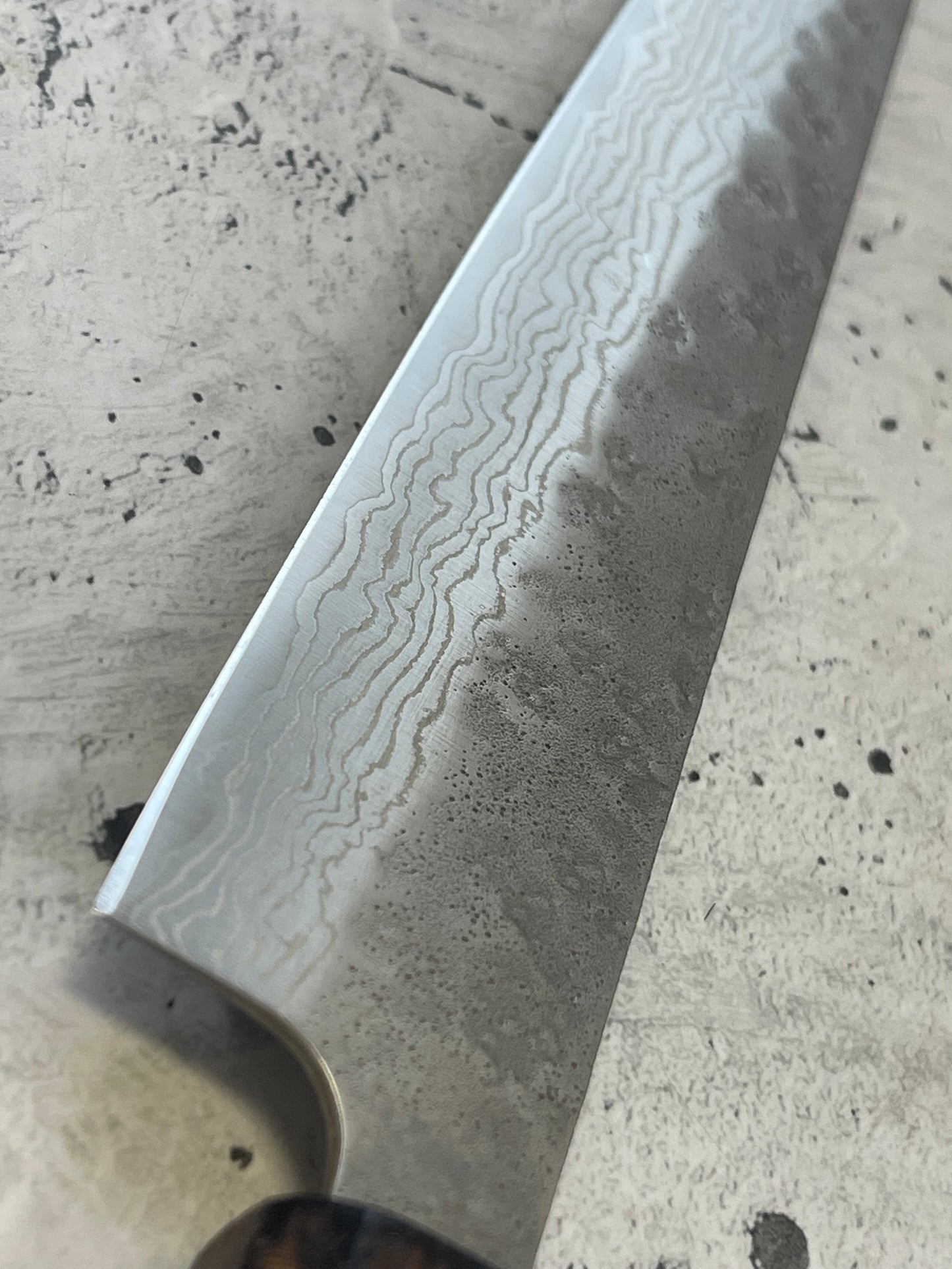 Tsunehisa 440c Damascus Nashiji  Sujihiki 240mm Oak Wood Handle - Made in Japan 🇯🇵