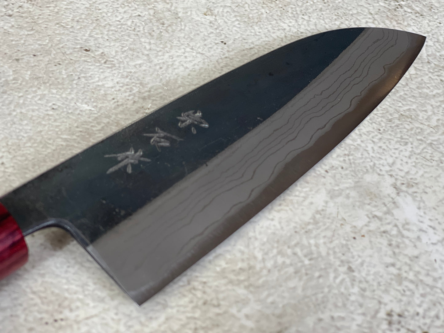 Muneishi Aogami Damascus Santoku 180 mm  Kurochi Finish Made in Japan 🇯🇵