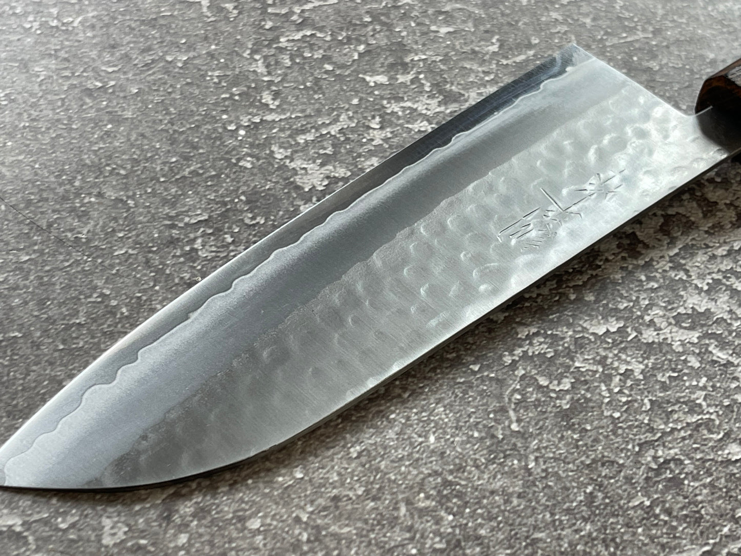 Masutani Kokuryu Tsutime Santoku 170mm  VG1 Steel Oak Handle