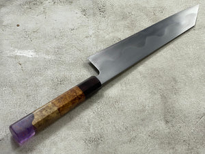 Keskin Migaki Kiritsuke 230mm Amboyna Burl Mix & Purple Resin Rosewood Ferrule