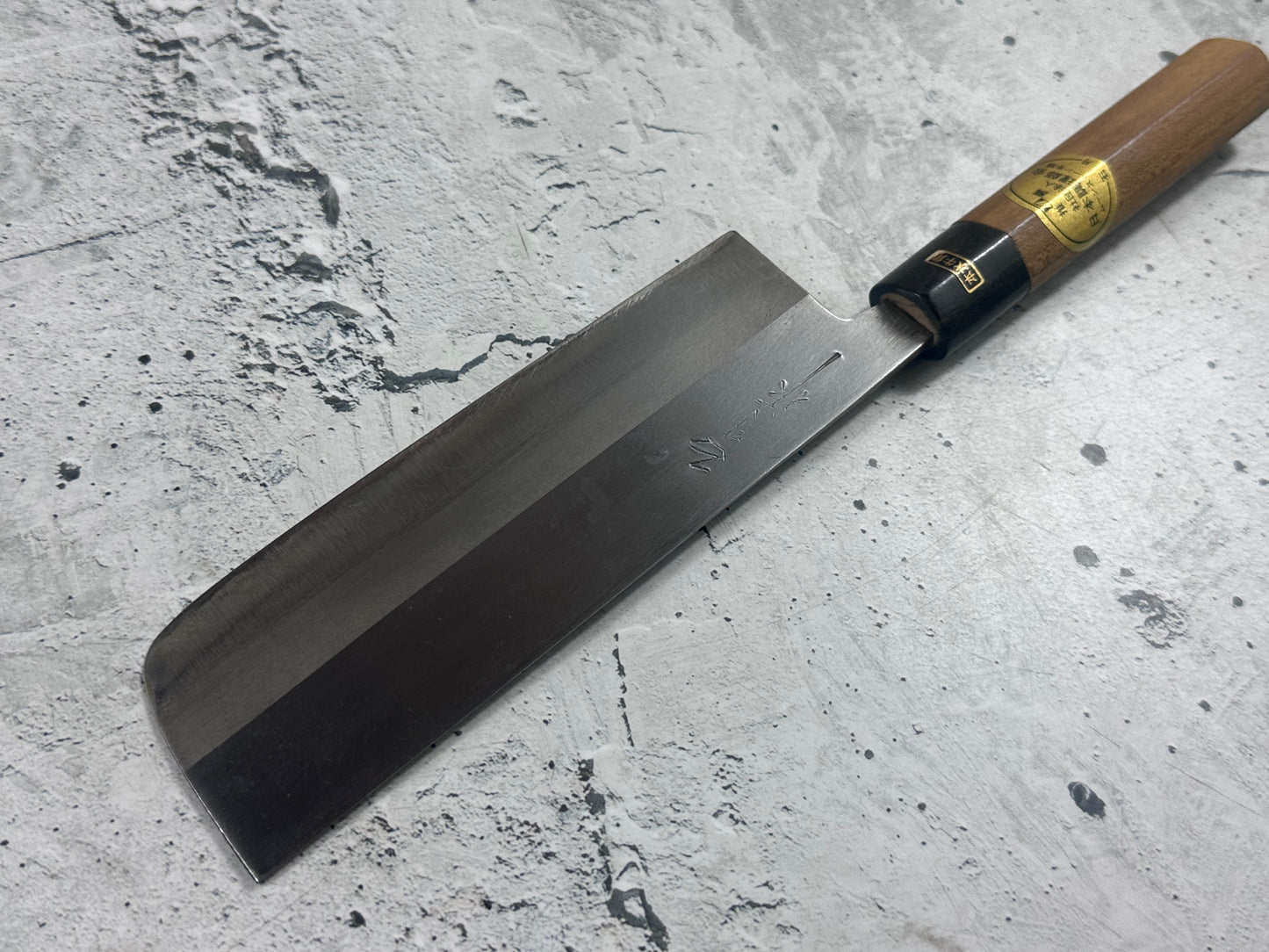 Vintage Kumpei Nakiri Knife 180mm Carbon Steel Wood Handle Buffalo Horn 2229