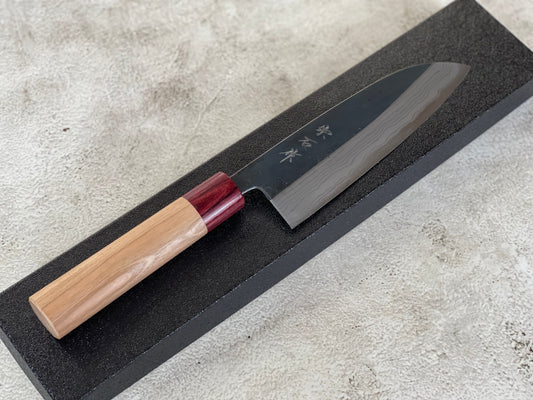 Muneishi Aogami Damascus Santoku 180 mm  Kurochi Finish Made in Japan 🇯🇵