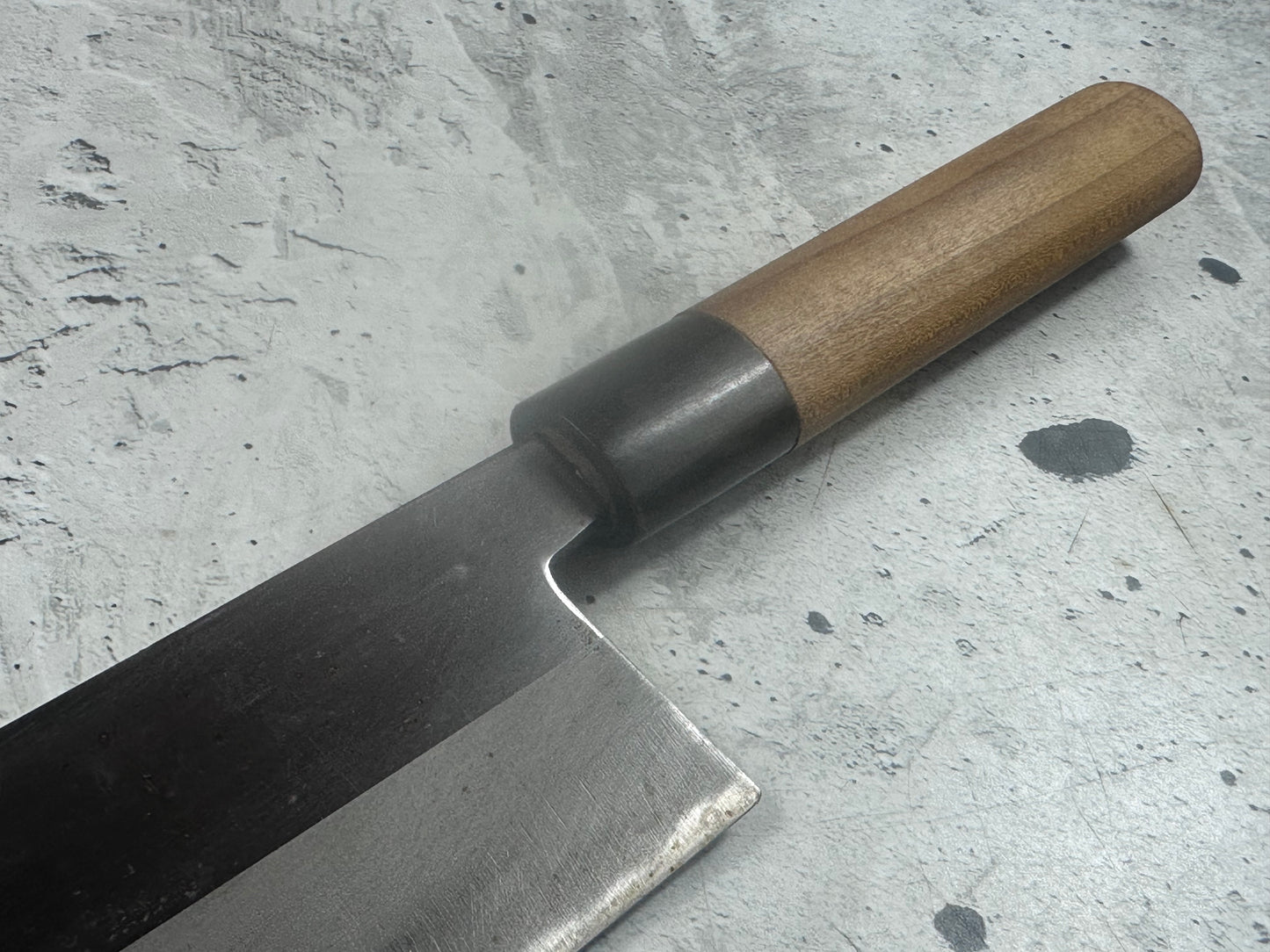 Vintage Kumpei Nakiri Knife 180mm Carbon Steel Wood Handle Buffalo Horn 2229