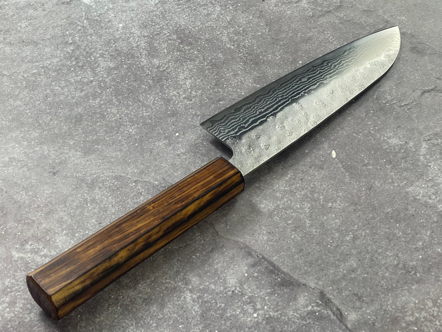Tsunehisa 440c Damascus Nashiji Santoku 170mm Oak Handle Made in Japan 🇯🇵