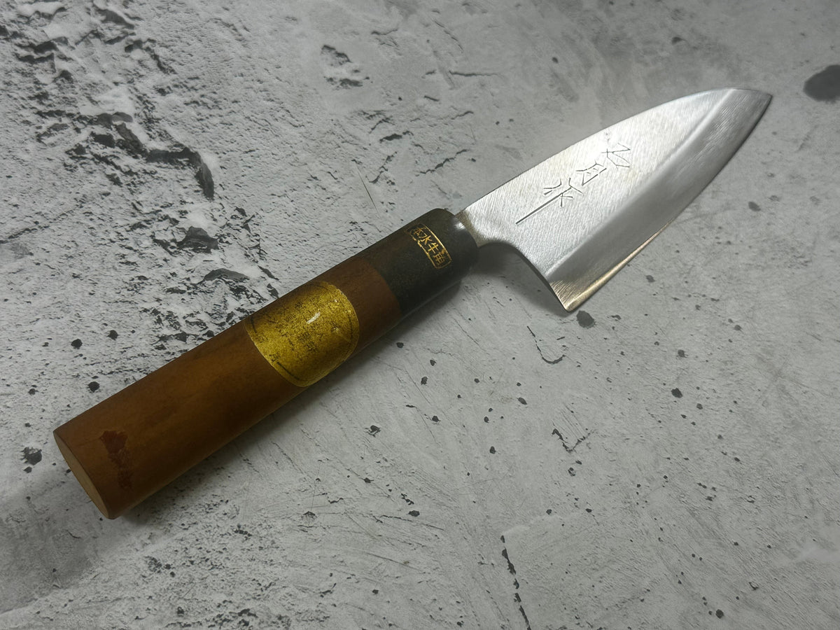Vintage Kumpei Deba Knife 120mm Carbon Steel Wood Handle Buffalo Horn 2230
