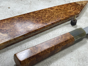 Keskin Migaki Kiritsuke 230mm Amboyna Burl & Blonde Buffalo Horn with sheath
