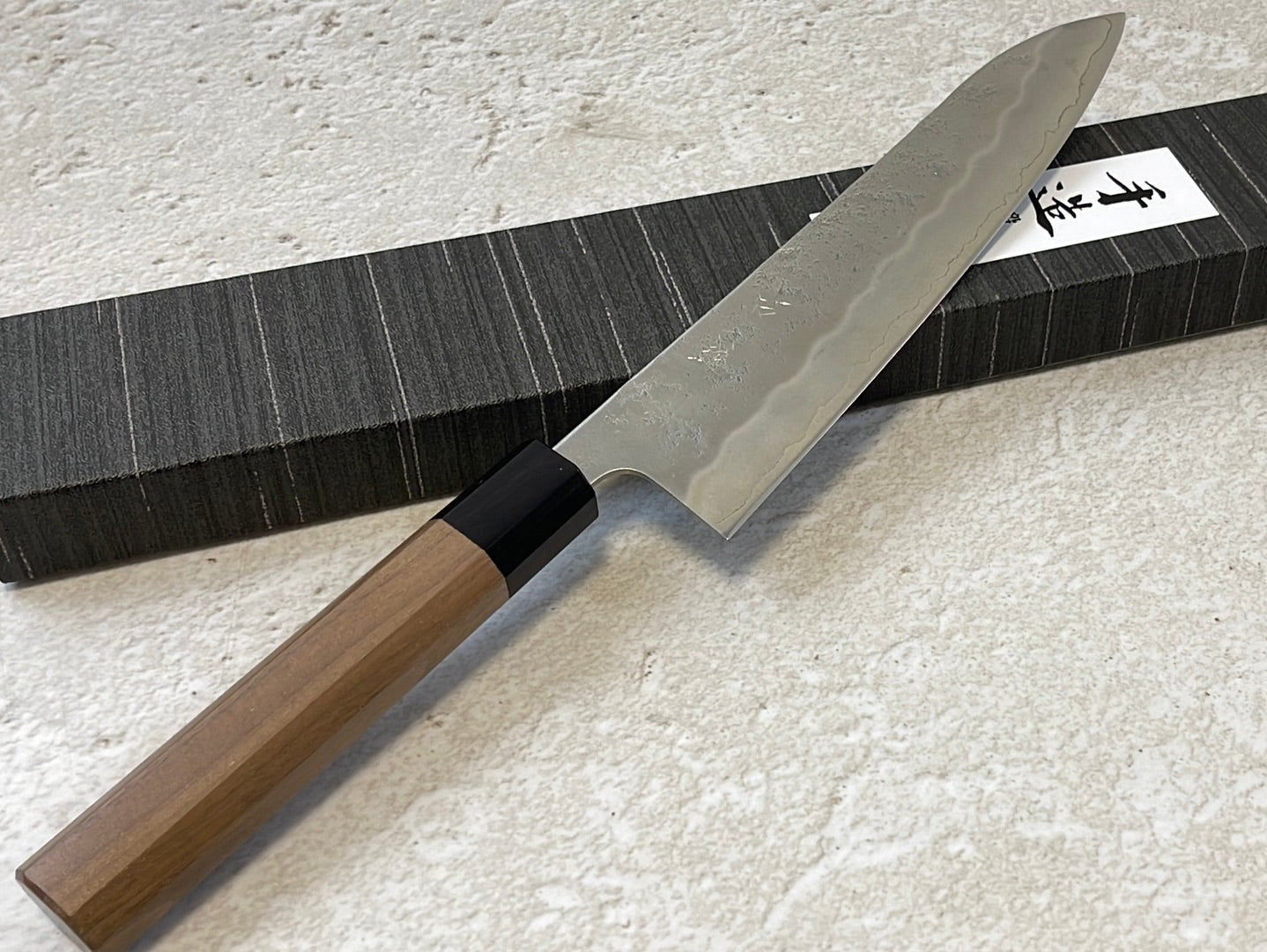 Yoshimune Gyuto 210 mm (8.3 in) Ginsan (Silver #3) Nashiji finish Double-Bevel Walnut Octagonal Handle
