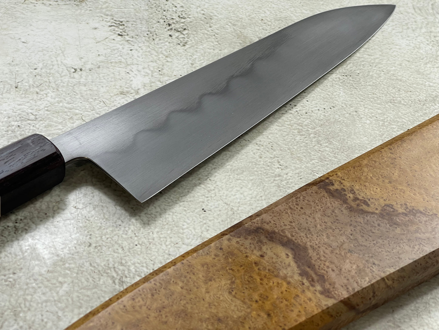 Kanefusa Gyuto 230mm Teakwood Burl Liner Spacer Rosewood Ferrule & Sheath