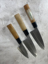 Load image into Gallery viewer, Vintage Japanese Deba Knife Set 3x Carbon Steel Made in Japan 🇯🇵 1904