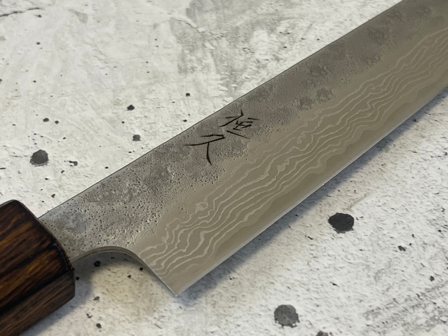 Tsunehisa 440c Damascus Nashiji  Sujihiki 240mm Oak Wood Handle - Made in Japan 🇯🇵