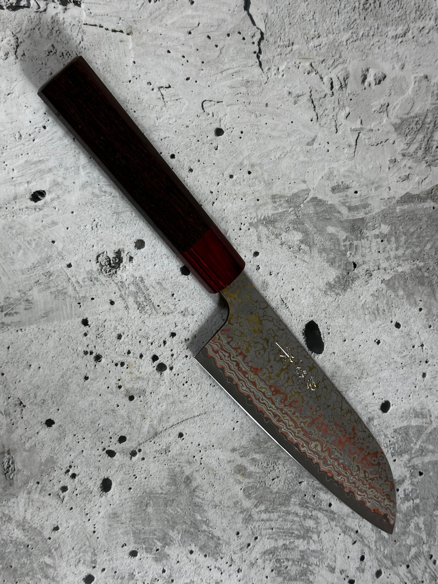 Takeshi Saji VG10-W Nashiji Rainbow Damascus Santoku 165mm