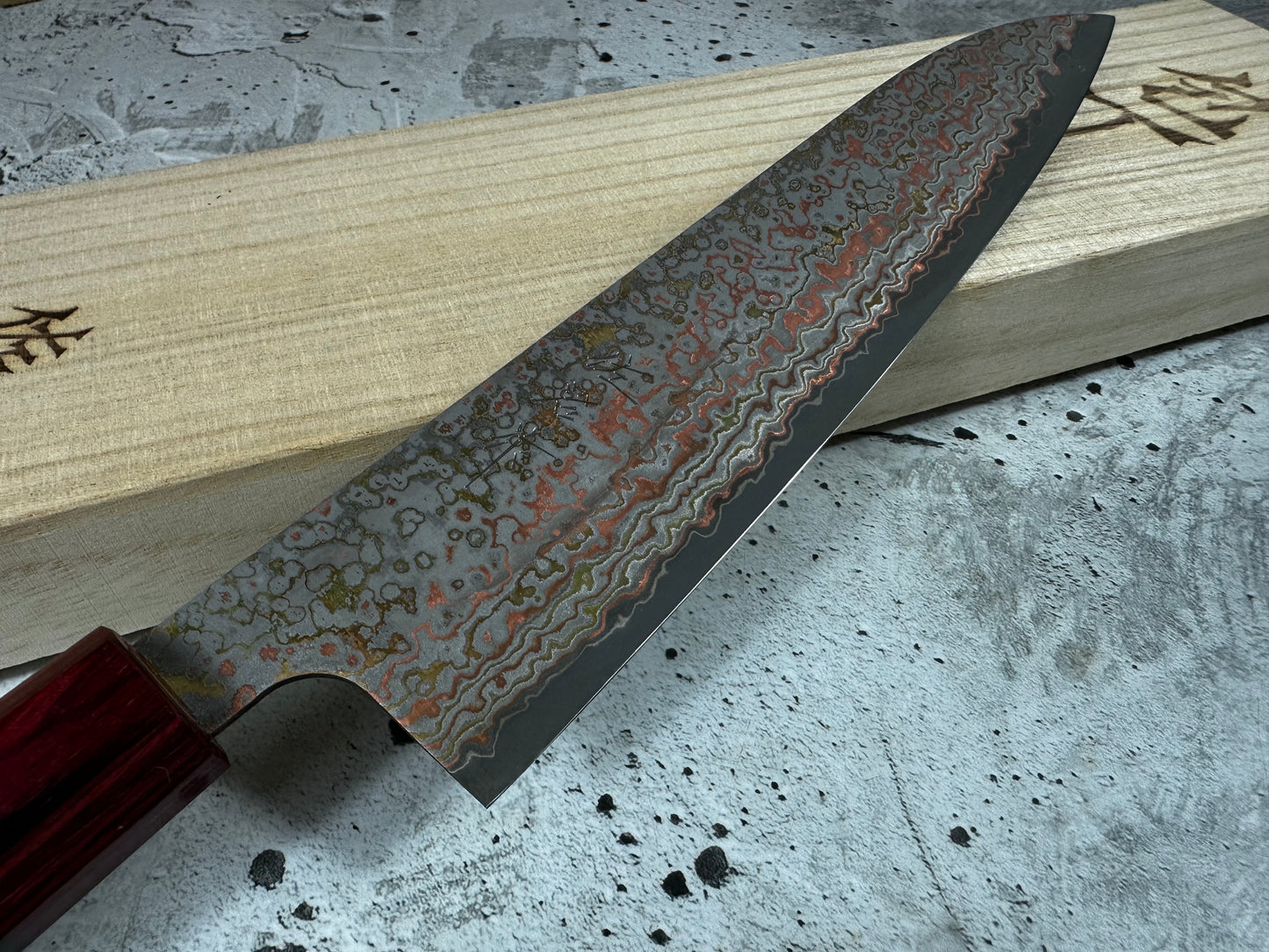 Takeshi Saji VG10-W Nashiji Rainbow Damascus Gyuto 210mm