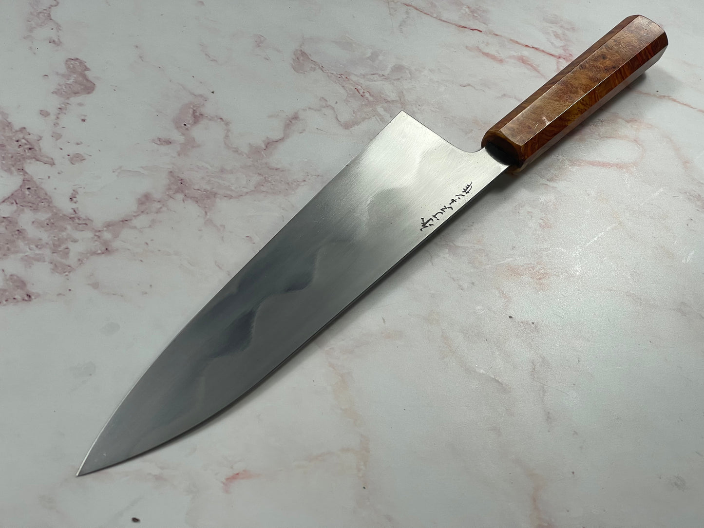 Keskin Honyaki Gyuto 240mm , Full Amboyna Burl with Amboyna Saya