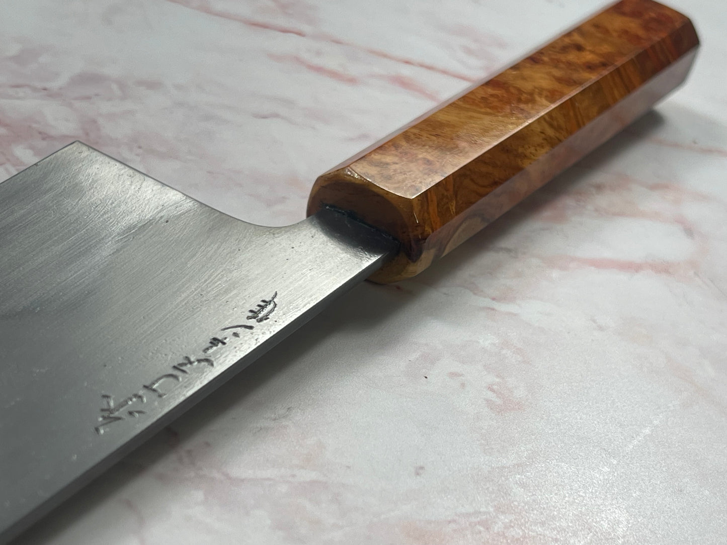 Keskin Honyaki Gyuto 240mm , Full Amboyna Burl with Amboyna Saya